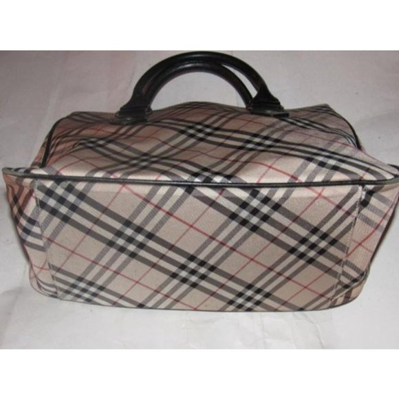 Burberry Vintage  Black Leather Nova Check Plaid Fabric Tote - Picture 9 of 12